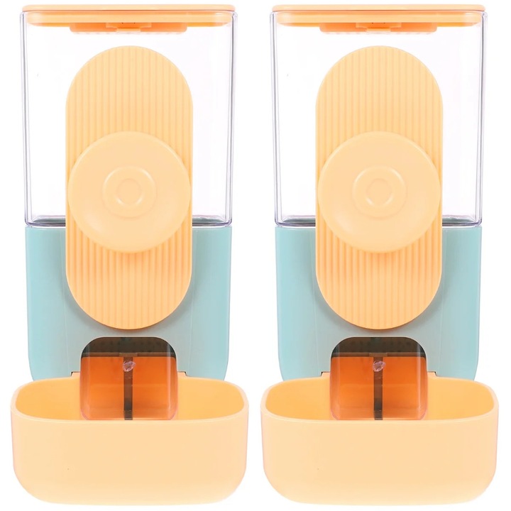 Dispenser automat de hrana pentru animale ZYBLSSBB LSM2xh370-BCS0053824, din plastic, suspendabil, pentru iepuri/porcusori de Guineea si caini mici, portocaliu/menta, set 2, 22 x 16 x 10.8 cm