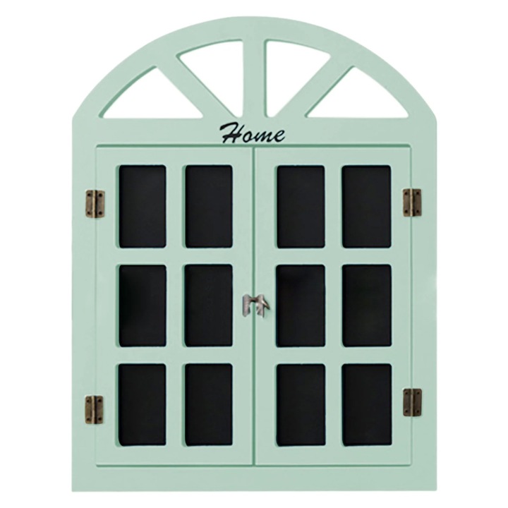 Tabla de mesaje in forma de fereastra ZYBLSSBB LSM2xh12725-BCS0017930-2, cadru din lemn cu panouri negre pentru creta, verde menta, 33x26x3 cm