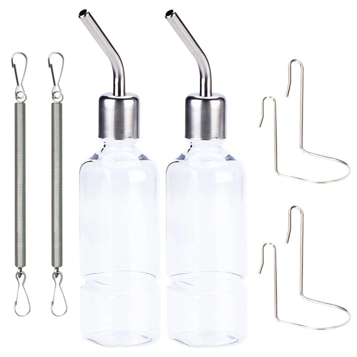 Adapatoare agatabile pentru iepuri si rozatoare ZYBLSSBB LSM2xh661-BCS0102245, plastic transparent cu robinet din otel inoxidabil, 24 x 6 x 6 cm, set 2 buc
