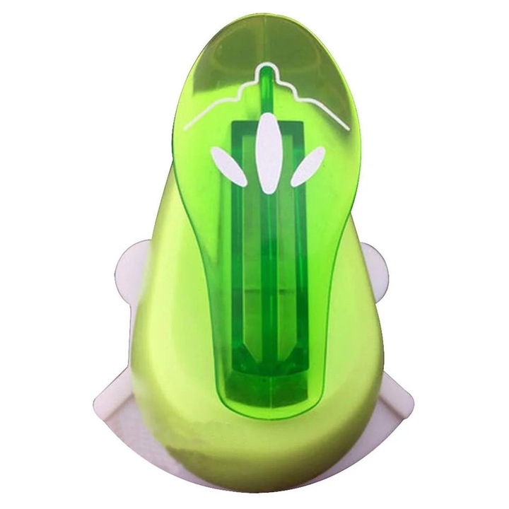 Perforator decorativ pentru hartie ZYBLSSBB #13, decupaj cu model petale ≈2 cm, ABS si aliaj, verde, 8 x 5 x 6 cm