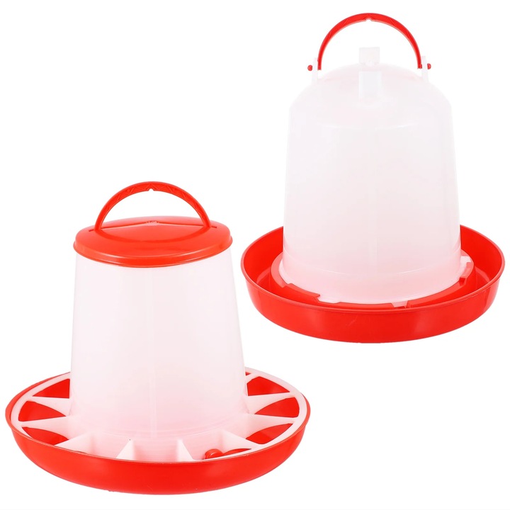 Hranitoare si adapatoare pentru pasari ZYBLSSBB LSM2xh454-BCS0095036, set 2 buc., din plastic, rosu/alb, 31x31x28 cm