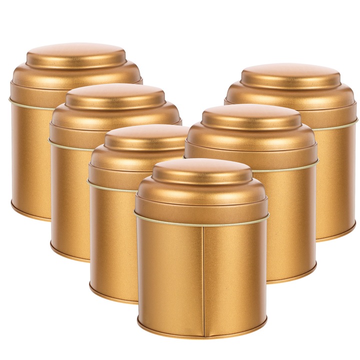 Set de 6 cutii pentru ceai ZYBLSSBB LSM2xh1151-BCS0027353, din tabla, capac dublu etans, roz-auriu, 9 x 7,7 x 7,7 cm