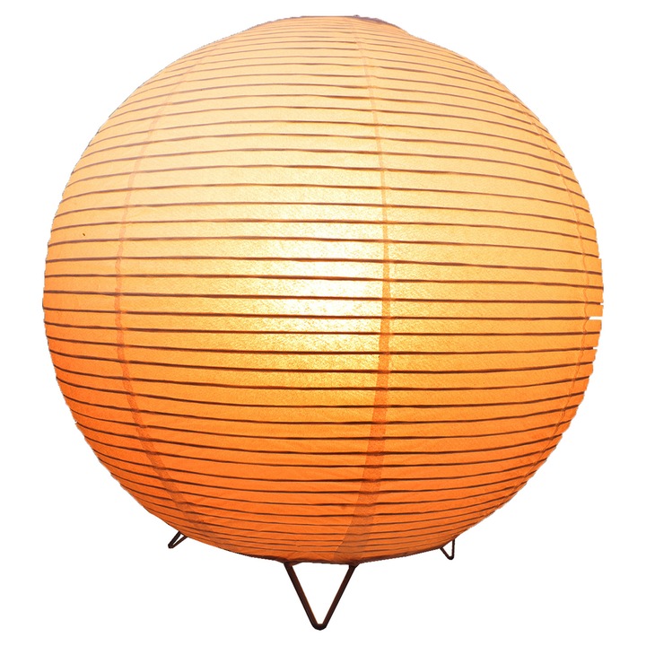 Lampa de masa ZYBLSSBB LSM2xh1705-BCS0030472, abajur din hartie de orez cu baza metalica, bec E14 inclus, 110V (priza US), lumina calda, portocaliu, 25x25x25 cm