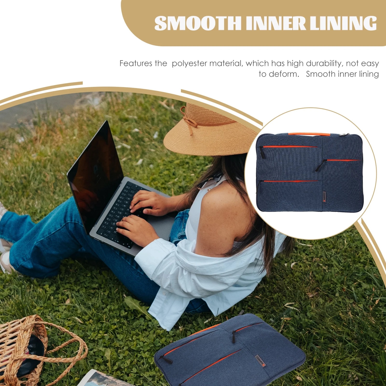 ZYBLSSBB, geanta pentru laptop in poliester cu captuseala moale, buzunare frontale cu fermoar, maner ascuns, LSM2xh2336-BCS0057985, albastru inchis/orange, 40 x 30 x 1.5 cm