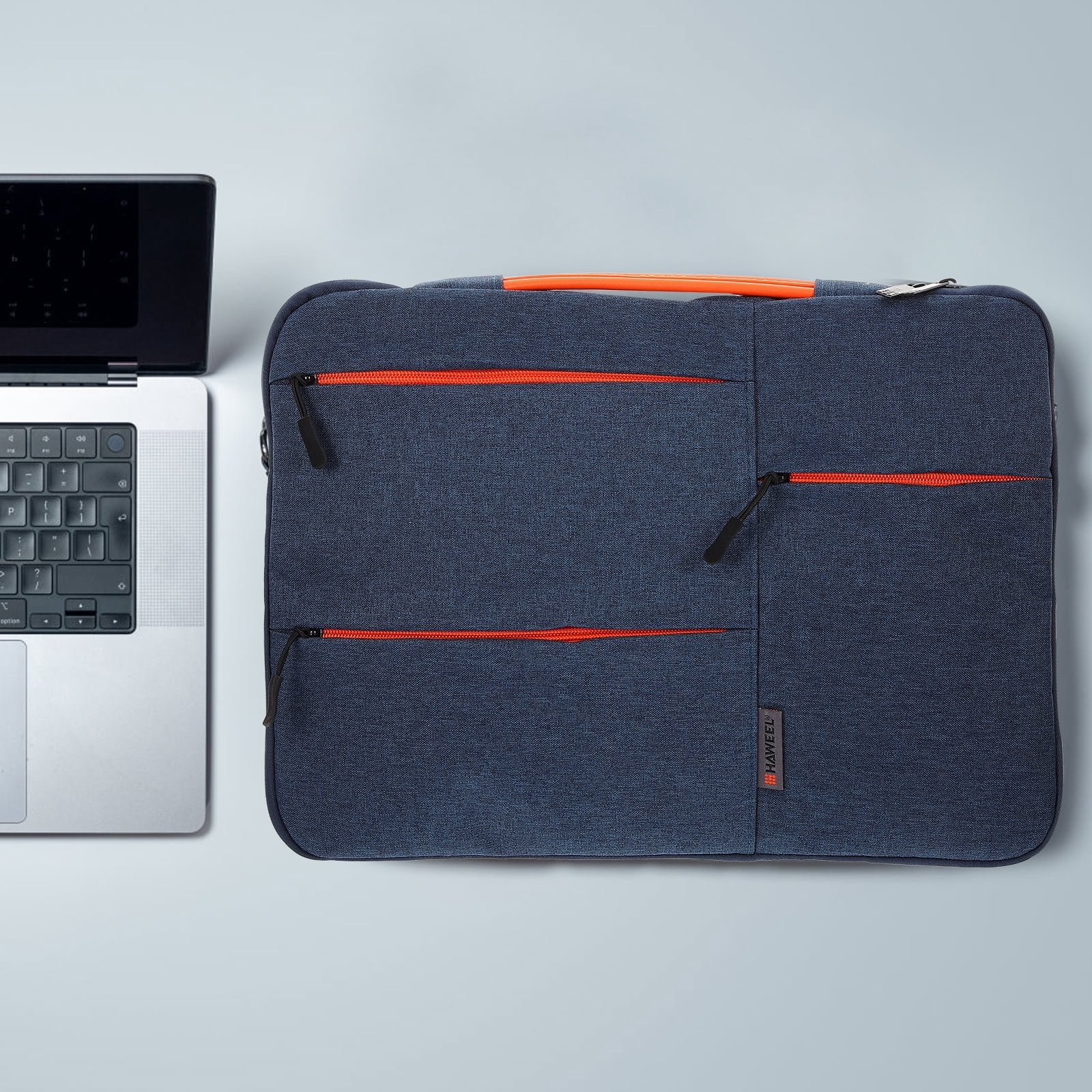 ZYBLSSBB, geanta pentru laptop in poliester cu captuseala moale, buzunare frontale cu fermoar, maner ascuns, LSM2xh2336-BCS0057985, albastru inchis/orange, 40 x 30 x 1.5 cm