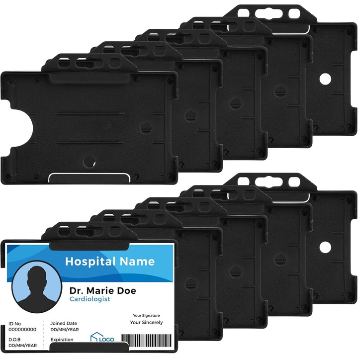 Set 10 Huse Card Plastic Durabile, Negre, Protectie Carduri Identitate
