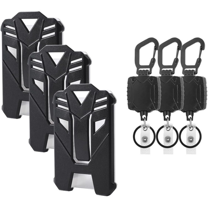 Set 3 Suporturi Retractabile Badge cu Inel Chei Carabina si Card ID