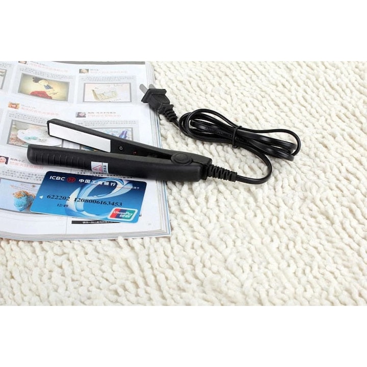 Placa de indreptat parul YANYXR BCS3249396 mini, placi ceramice, portabila pentru calatorii, negru/alb