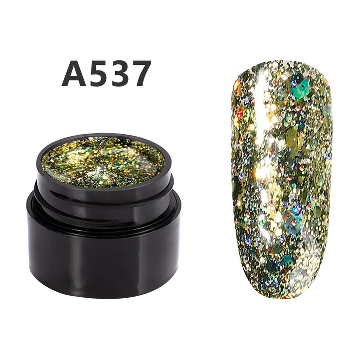 Gel pentru unghii YANYXR A537, gel cu sclipici holografic, auriu multicolor, 5 ml