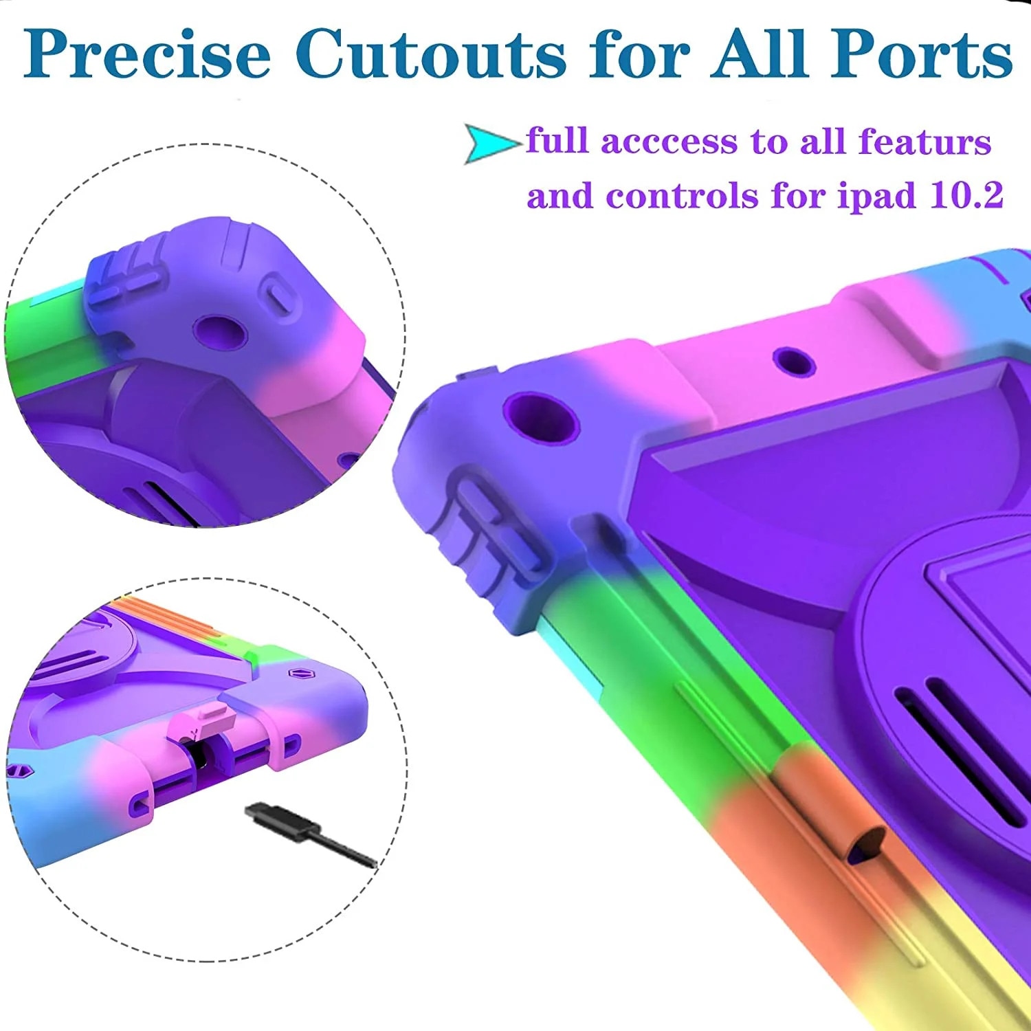 Husa pentru iPad 10.2 ZYBLSSBB LSM2xh1147-BCS0039524, hibrid antisoc in 3 straturi cu suport rotativ 360°, curea de mana, buzunar pentru Pencil, curea de umar detasabila, compatibil 7/8/9 gen (2019/2020/2021), multicolor