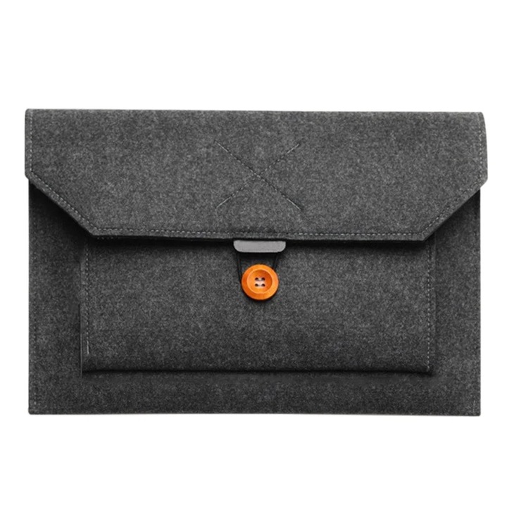 ZYBLSSBB, husa pentru laptop din fetru cu buzunar frontal si inchidere cu buton, negru, 13 inch