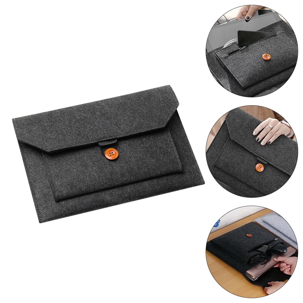 ZYBLSSBB, husa pentru laptop din fetru cu buzunar frontal si inchidere cu buton, negru, 13 inch