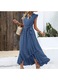 Rochie lunga de vara Boho, maneca scurta, albastru, floral