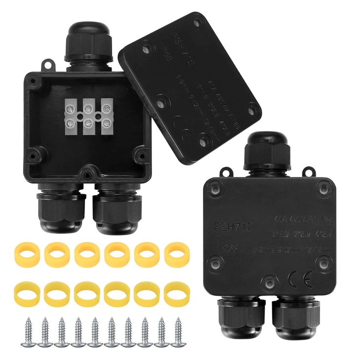 Cutie de jonctiune IP68 ZYBLSSBB LSM2xh719-BCS0034674, 3 intrari cu glanduri etanse pentru cablu O 4-14 mm, negru, set 2 buc