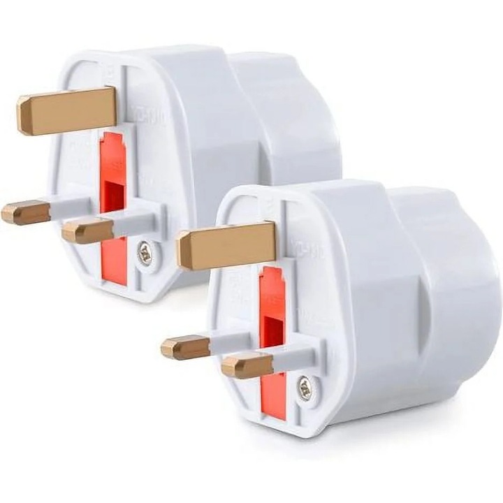 Adaptor priza UK ZYBLSSBB LSM2xh739-BCS0034704, tip G, compact pentru calatorie, alb, set 2 buc