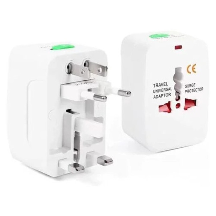 Adaptor de calatorie universal ZYBLSSBB LSM2xh4491-BCS0044175, prize UK/US/AU/EU, protectie la supratensiune, 110-240V, alb