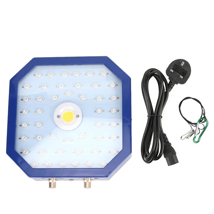 Lampa de crestere LED ZYBLSSBB LSM2xh2968-BCS0040451, full spectrum COB 1100W, reglaj dublu cu butoane, IP67, AC85-265V, cu mufa UK, albastru, 21 x 21 x 5 cm