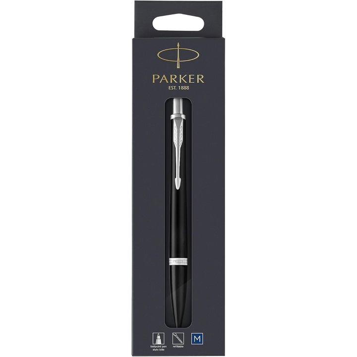 Химикалка Parker Urban, Матово Черно с Хромирани Акценти, Без Пълнител