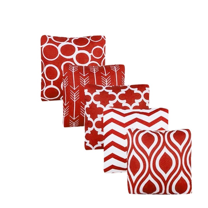 YANYXR BCS3254123 5 darabos pamut patchwork négyzet szett, piros/fehér minták, 25 x 25 cm
