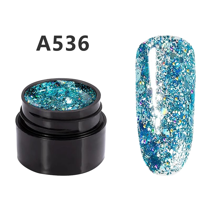 Gel UV pentru unghii YANYXR A536 (BCS3254341), glitter sclipici, turcoaz, 5 ml