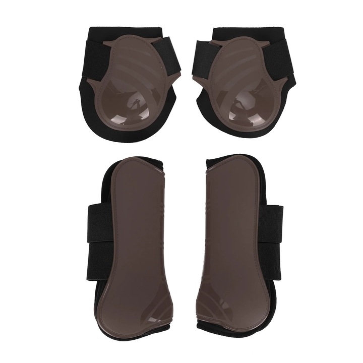 Set protectii pentru picioare de cal ZYBLSSBB LSM2xh473-BCS0033879-2, carapace PU intarita si interior neopren amortizant, maro, 4 buc.