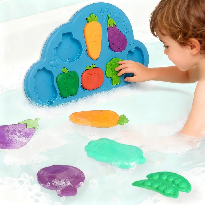 8 részes babafürdőjáték - Szilikon Montessori zöldségek