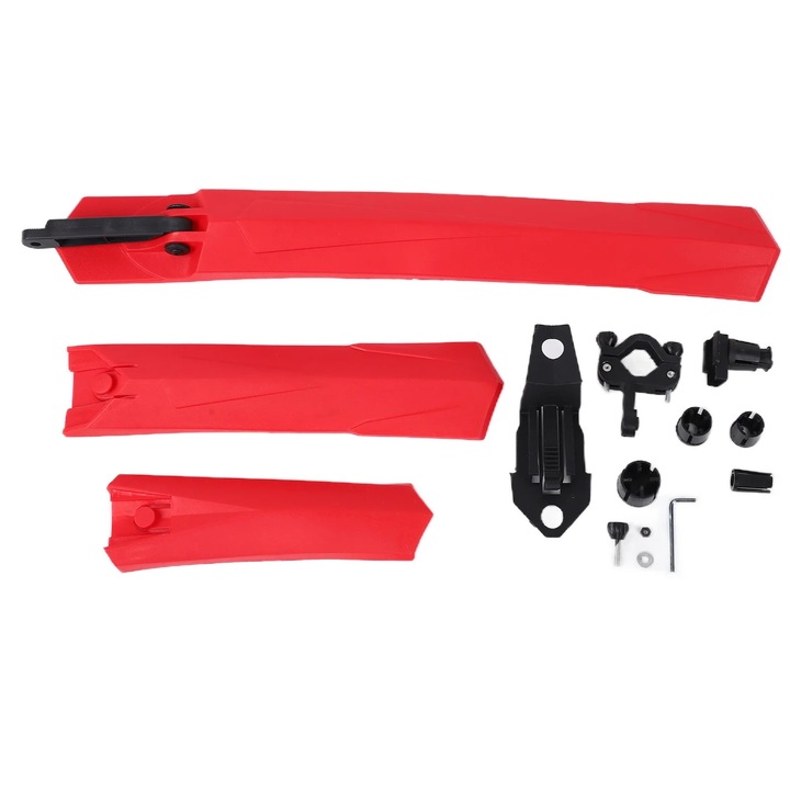 Aparatoare noroi bicicleta ZYBLSSBB RL-889F/R, set universal din plastic rezistent, rosu, cu accesorii