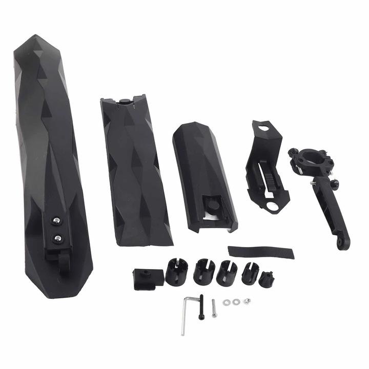 Set aparatori noroi fata si spate pentru bicicleta ZYBLSSBB LSM2xh2006-BCS0038321, din cauciuc moale, cu stop LED, pentru mountain bike, negru, fata 56 x 7 cm / spate 53 x 7 cm