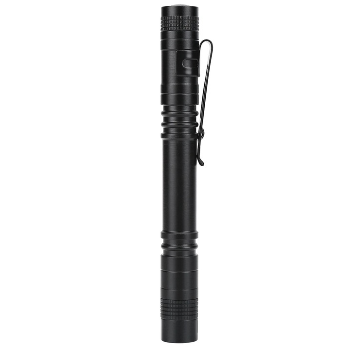 Lanterna LED portabila ZYBLSSBB LSM2xh459-BCS0033835 in forma de pix, aluminiu, 256-478 lm, alimentare 2×AAA, clip, negru, 13.3 x 1.5 cm