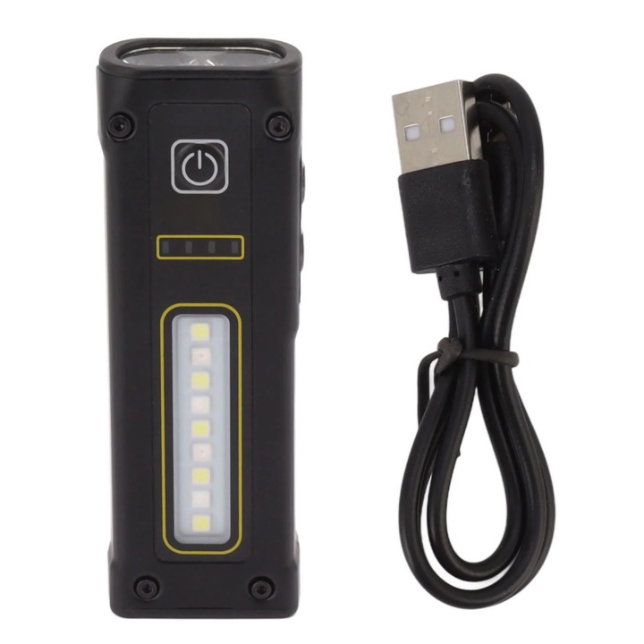 Lanterna portabila ZYBLSSBB LSM2xh2754-BCS0040740, sursa dubla LED, acumulator 800mAh, incarcare Type-C, functie power bank, carcasa metalica stantata, magnet la baza, negru