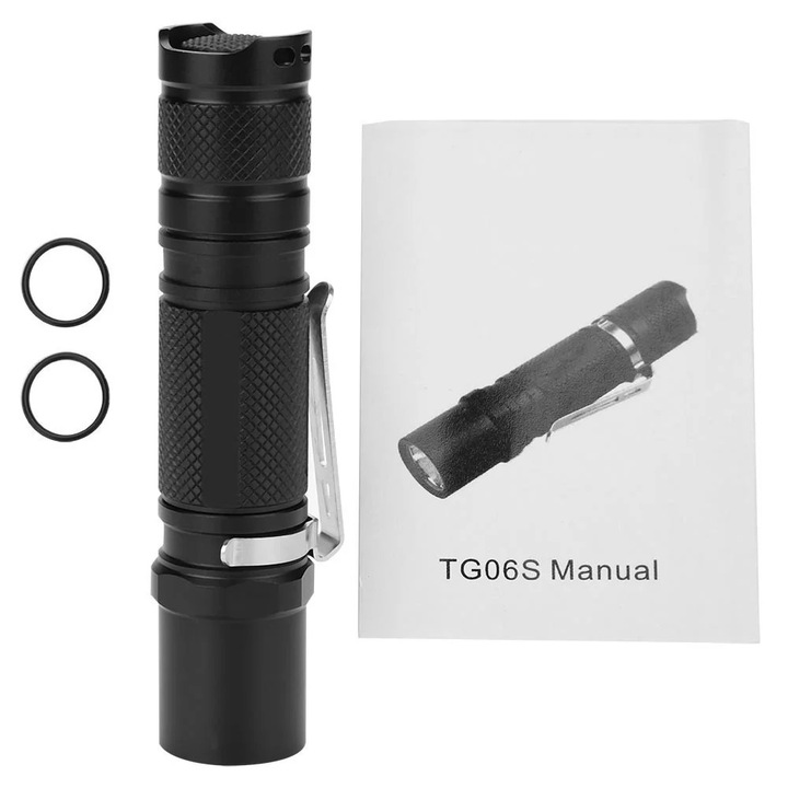 Lanterna LED ZYBLSSBB TG06S (LSM2xh3127-BCS0041546), 500 lm, IPX8, 5 moduri, clip metalic, alimentare 1x14500/AA, negru, 93 x 21 mm