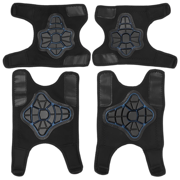 ZYBLSSBB, set protectii genunchi si coate pentru copii din silicon si fibra poliuretanica, antiderapant cu pernite de amortizare, negru/albastru, pentru 3–7 ani