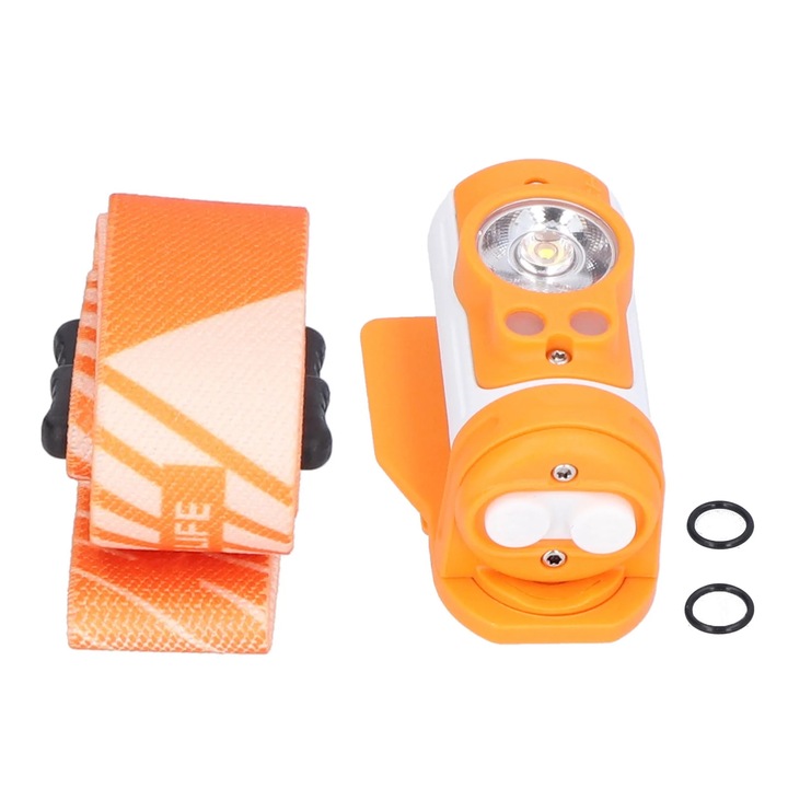 Lanterna frontala LED ZYBLSSBB H3 LSM2xh2447-BCS0039623, 120 lm, rotativa 360°, IP65, lumina principala reglabila + auxiliara rosu/albastru, alimentare 2x1200mAh AAA (incorporat), portocaliu