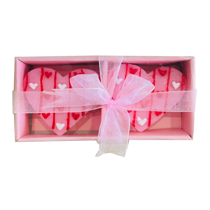 Комплект 2 свещи Accent 020026, Розови сърца в кутия с панделка, 8х15см