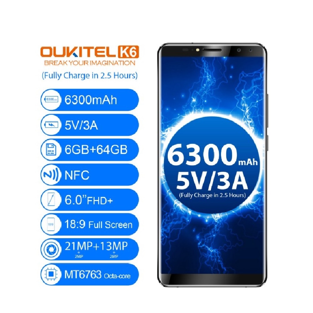 Мобилен телефон Oukitel K6,4G-LTE, черен, с GPS навигация Европа за камион  и кола - eMAG.bg