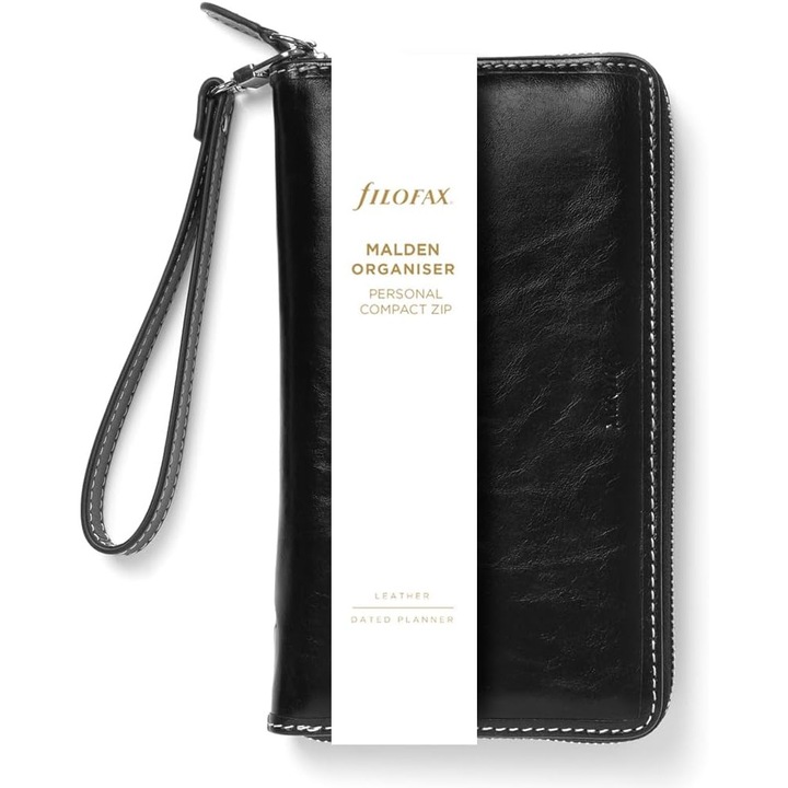 Organizator Personal Filofax Malden Compact Negru 2025 cu Fermoar