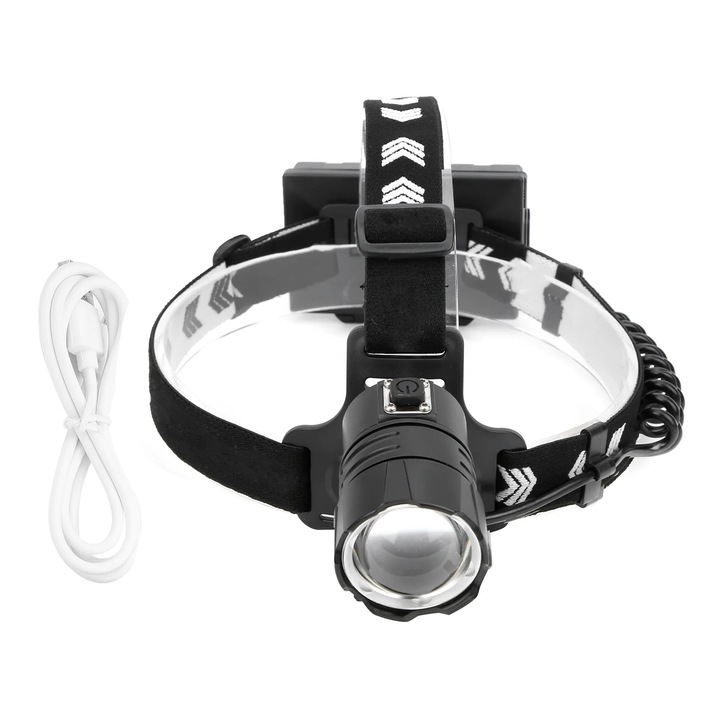 Lanterna frontala ZYBLSSBB LSM2xh4125-BCS0044782, LED XHP90+COB, 1800 lm, zoom telescopic, incarcare Micro-USB cu intrare/iesire 5V 1A, alimentare 3x18650 (nu sunt incluse), IPX4, negru