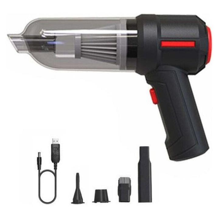 Suflanta/aspirator portabil 3-in-1 MO-k0509--260908-3327, 120 W, 9000 Pa, baterie 4000 mAh, pana la 30 min, incarcare USB, negru/rosu
