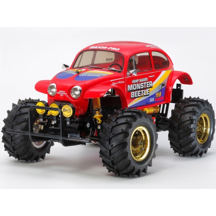 Модел RC Tamiya Monster Beetle 2015 58618 (QYY0POO16RGH), комплект за сглобяване 1:10, 2WD офроуд, електрически мотор 540 с четки, несглобена ABS каросерия червена, дължина 410 мм