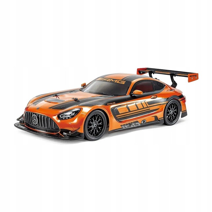 Модел RC Tamiya Mercedes-AMG GT3 EVO 58750 (TT-02), комплект за сглобяване 1:10, 4WD на шаси TT-02, каросерия от поликарбонат, мотор тип 540, оранжев/черен