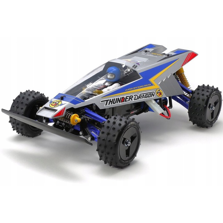 Радиоуправляема кола Tamiya Thunder Dragon 2021 (DLLEU4N6QO), мащаб 1:10, 4WD, електрически четков мотор 540, регулатор TBLE-04S, боядисана каросерия Lexan, маслени амортисьори, многоцветна, 39 см