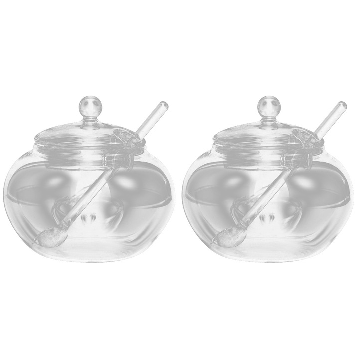 Recipient pentru condimente ZYBLSSBB LSM2xh4257-BCS0131757 din sticla cu capac si lingurita, 350 ml, Multicolor, set 2 buc.
