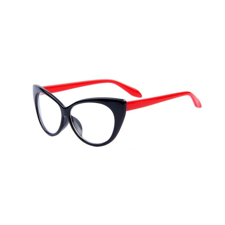 Дамски очила Cat Eyes с прозрачно стъкло, без диоптър, модел cat eye, черна и червена рамка