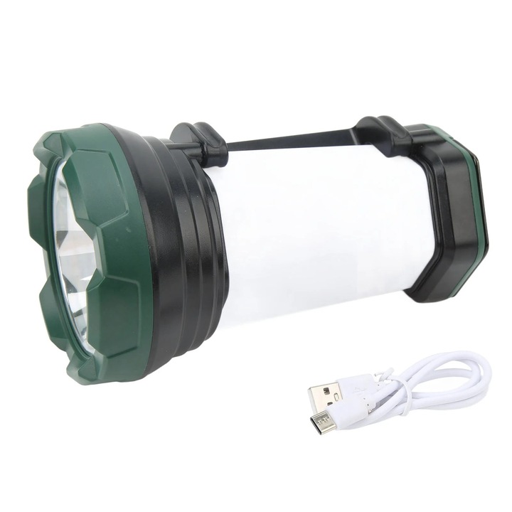 Lampa de camping ZYBLSSBB LSM2xh1889-BCS0037831, reincarcabila USB, acumulator 18650 3500mAh incorporat, 3 trepte, ABS, verde/negru