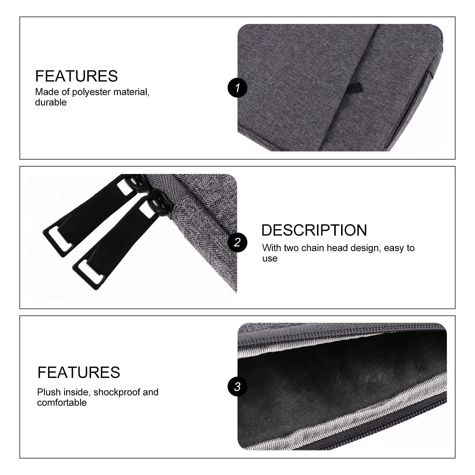 ZYBLSSBB, Geanta pentru laptop din poliester cu maner si protectie captusita, compatibila 13.3 inch, gri, 36 x 26 x 3 cm