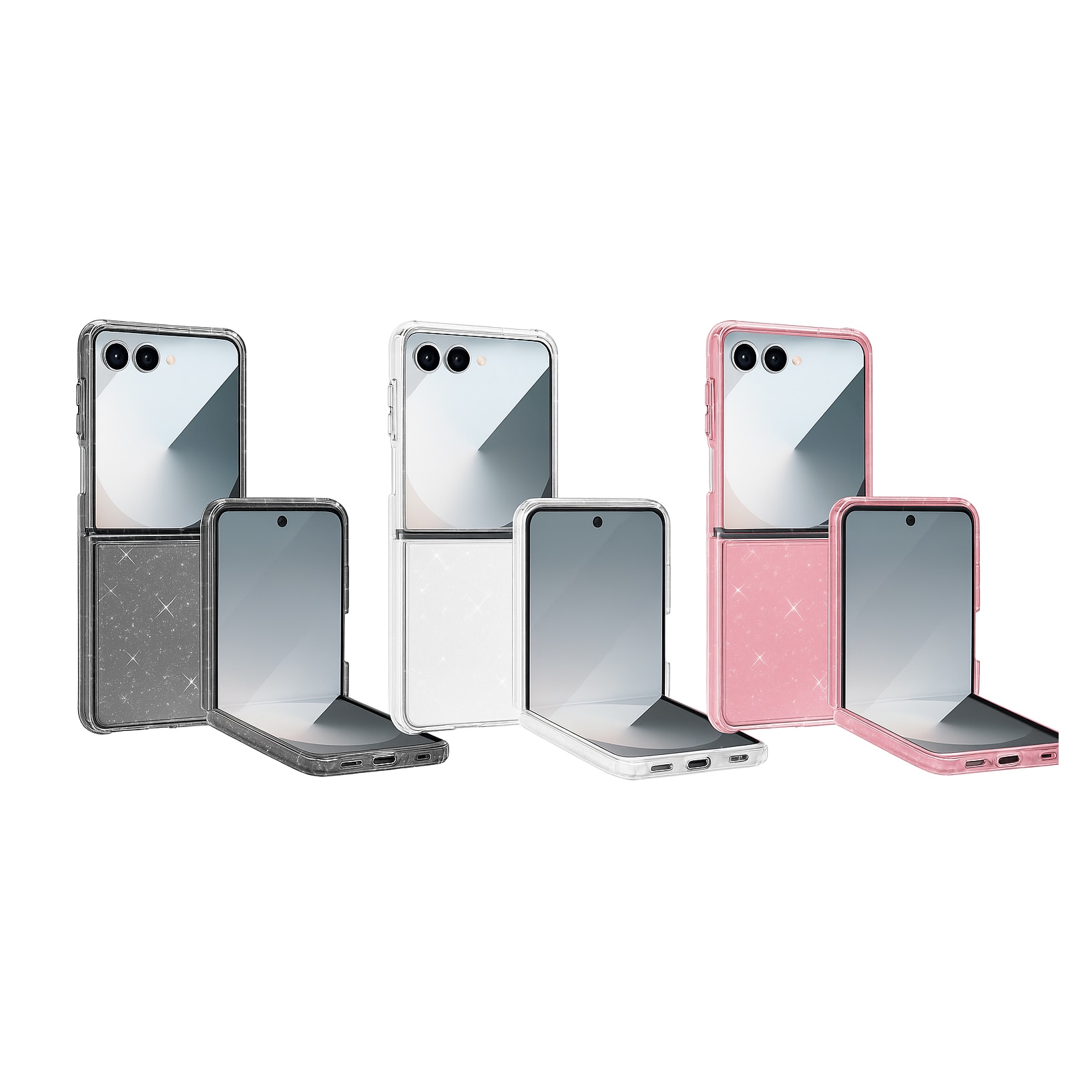 Husa de Protectie pentru Samsung Z Flip8, Ultra Slim, Transparenta cu Accente Sclipitoare, Roz