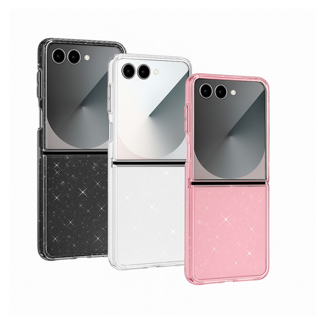 Husa de Protectie pentru Samsung Z Flip8, Ultra Slim, Transparenta cu Accente Sclipitoare, Roz