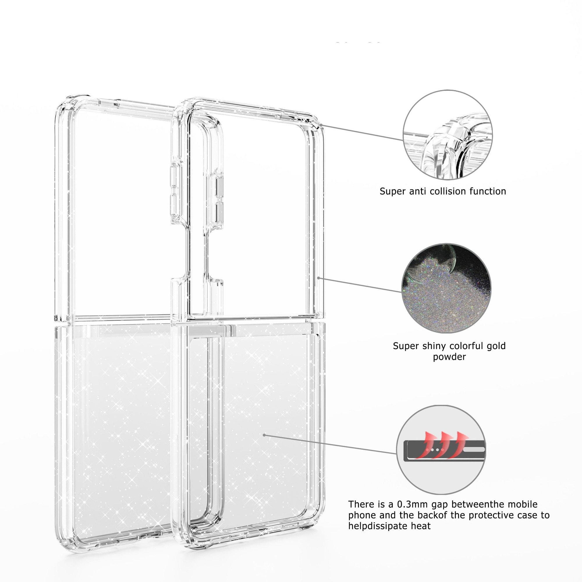 Husa de Protectie pentru Samsung Z Flip8, Ultra Slim, Transparenta cu Accente Sclipitoare, Roz