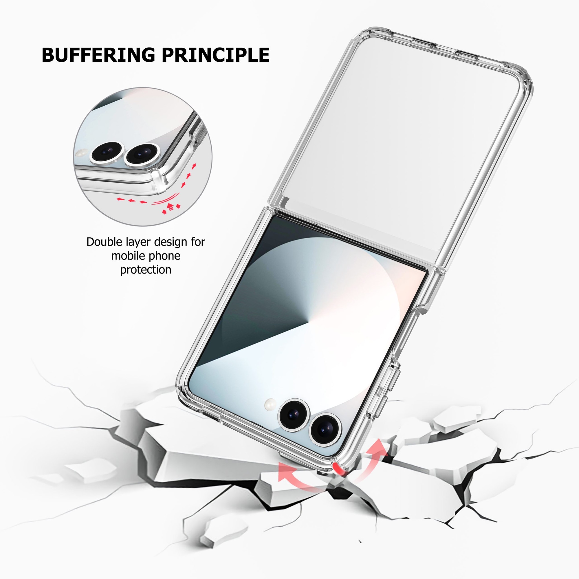 Husa de Protectie pentru Samsung Z Flip8, Ultra Slim, Transparenta cu Accente Sclipitoare, Roz