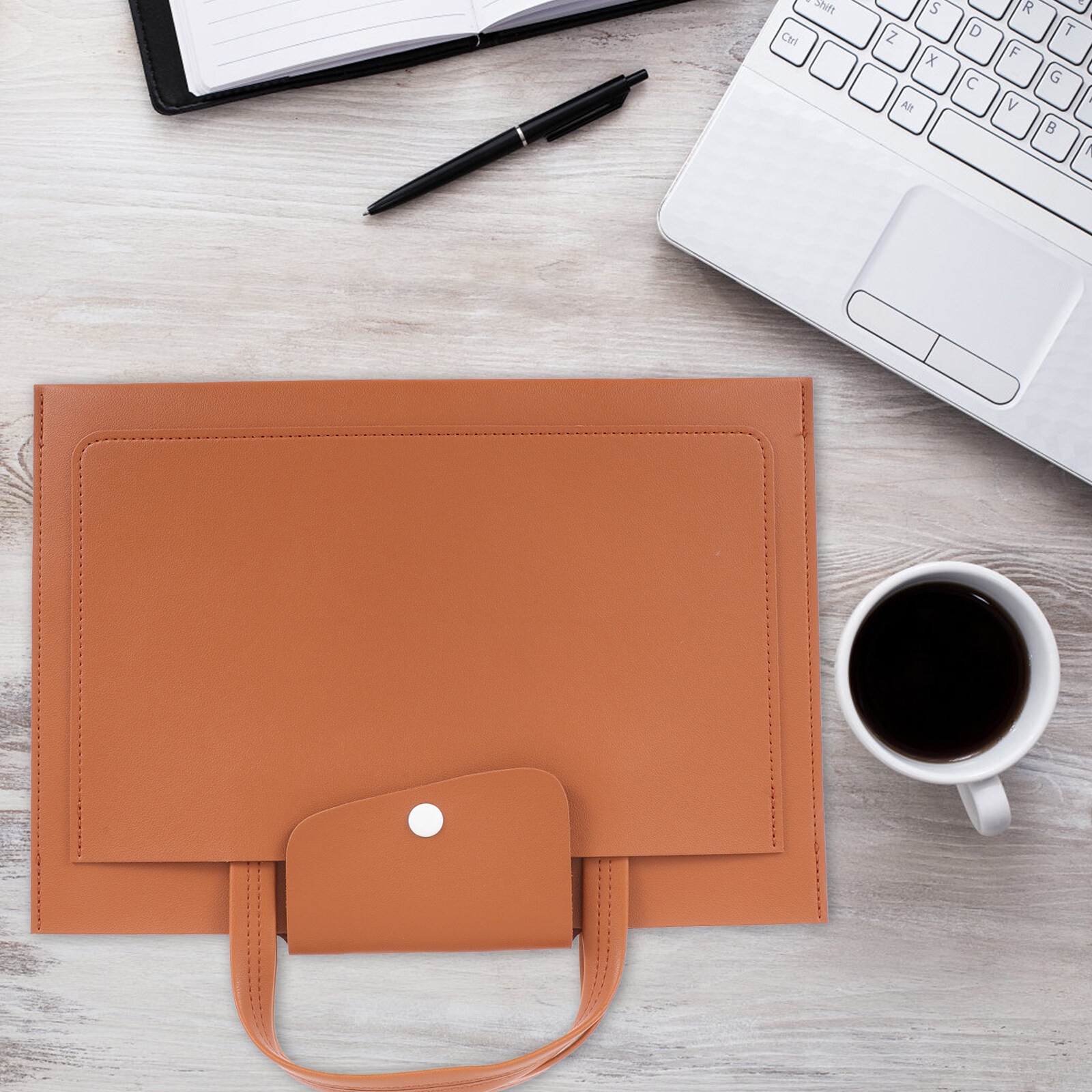ZYBLSSBB, geanta pentru laptop din piele ecologica (PU) slim cu clapeta si capsa, kaki, 36 x 32 x 0.5 cm, pentru laptop pana la 13"
